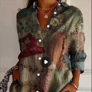 Vintage Floral & Paisley Button-Up Shirt - long sleeve blouse Size Large